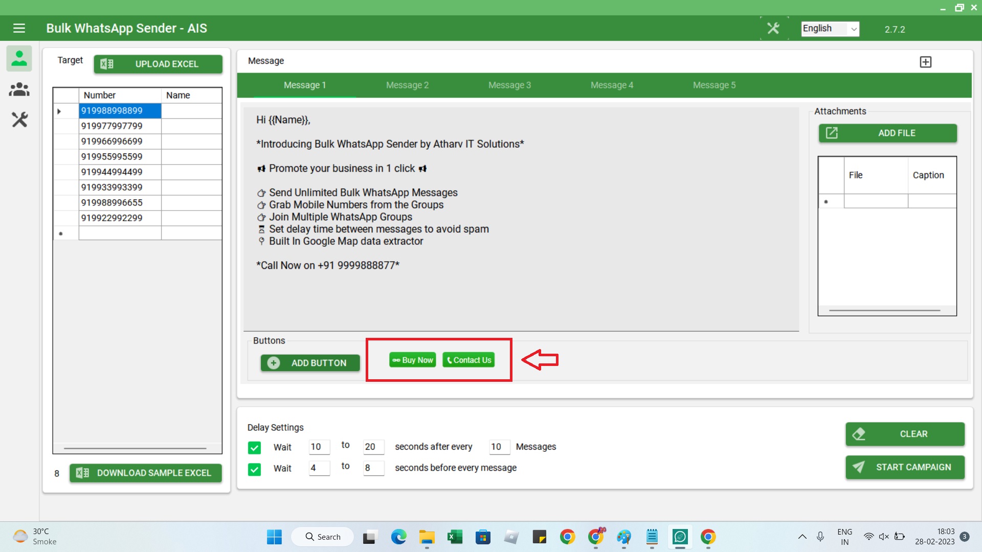 Buttons Added in Bulk WhatsApp Sender
